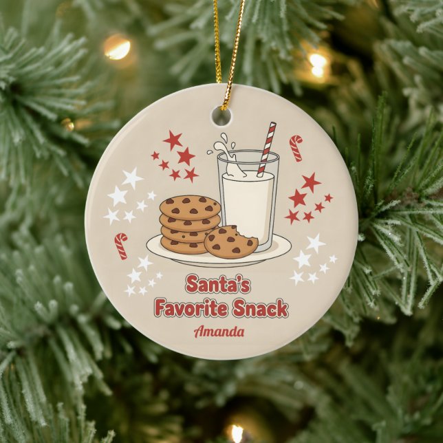 Santa’s Favorite Snack Funny Christmas Ceramic Ornament (Tree)
