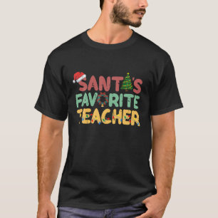 Santa s Favorite Teacher Santa Hat Xmas Tree Light T-Shirt