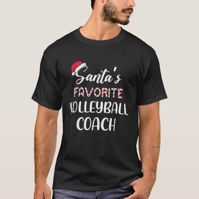 Santa s Favorite Volleyball Coach Pajama Christmas T-Shirt (Front)