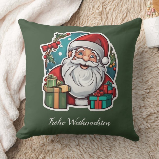 Santa’s head in colorful cartoon style. throw pillow (Blanket)