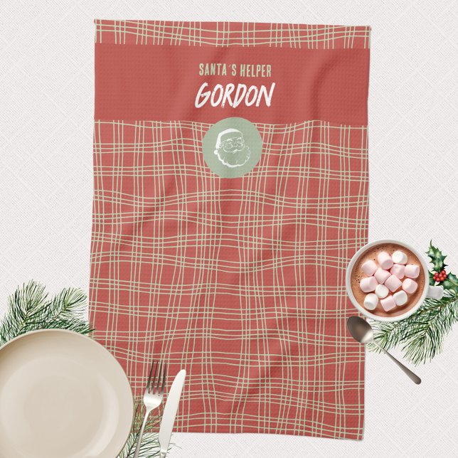 Santa’s Helper Red & Green Cheerful Kitchen Towel (Santa´s Helper 🎅🏻 Modern Minimalist Red Green Kitchen Towel ©Susanne Sachers - Sunny Mind Design )