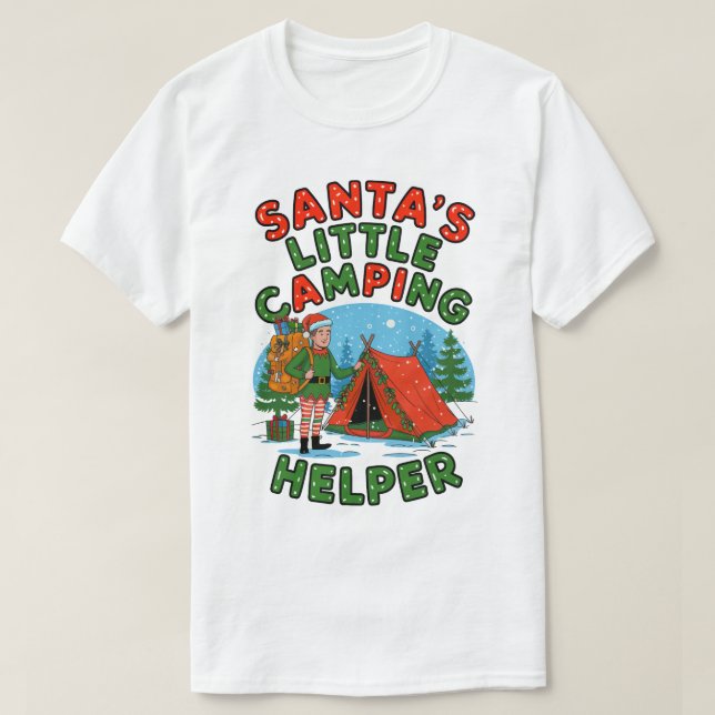 Santa’s Little Camping Helper Christmas Elf Design T-Shirt (Design Front)