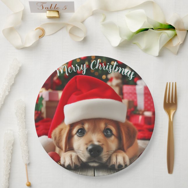 Santa’s Little Helper Puppy Paper Plates (Wedding)