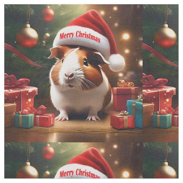 "Santa’s Little Helper: The Christmas Guinea Pig" Fabric (Close Up)