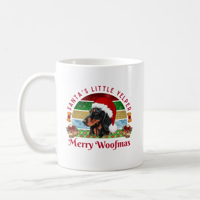 Santa’s Little Yelper, Funny Dachshund Christmas Coffee Mug (Left)