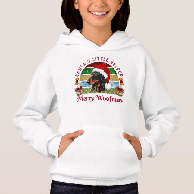 Santa’s Little Yelper, Funny Dachshund Christmas Hoodie (Front)