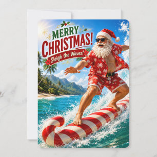 Santa’s Merry Adventures Sleigh the Waves Holiday Card