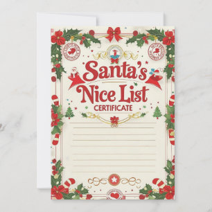 Santa’s Nice List Certificate   Official Invitation