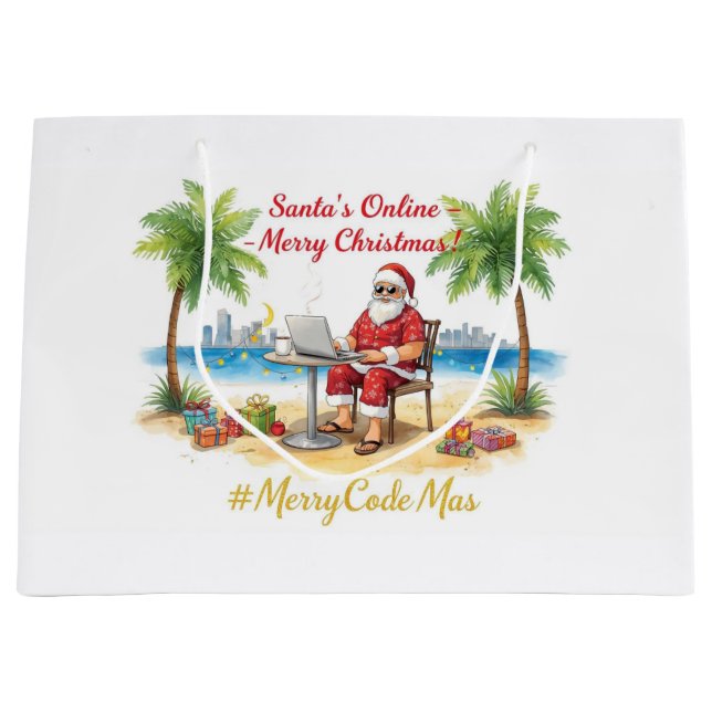 Santa’s Online Computer Lovers Merry Christmas! Large Gift Bag (Front)