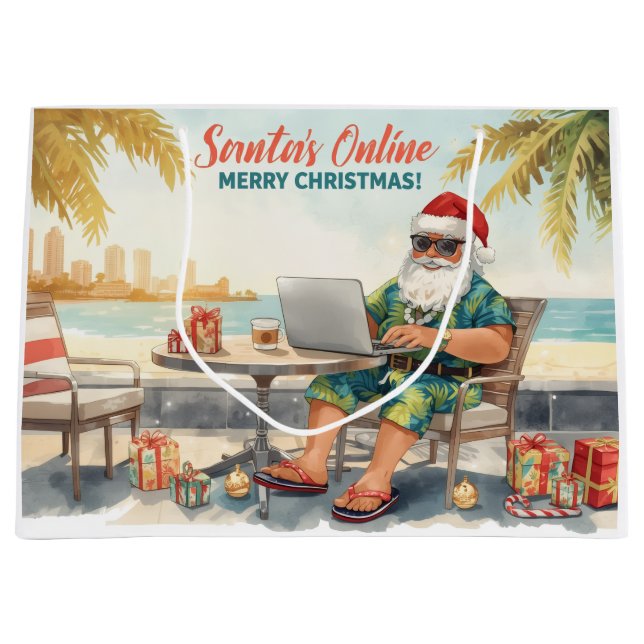 Santa’s Online Computer Lovers Merry Christmas! Large Gift Bag (Front)
