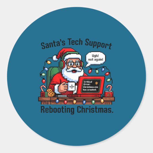Santa s Rebooting Support Tech Club Classic Round Sticker (Front)