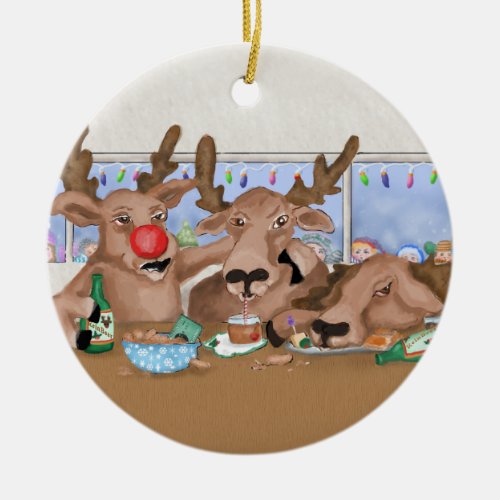Santas Reindeer Behaving Badly Ornament