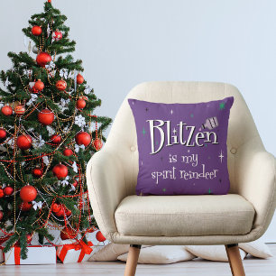 Santa’s Reindeer Spirit Animal Blitzen Purple Throw Pillow