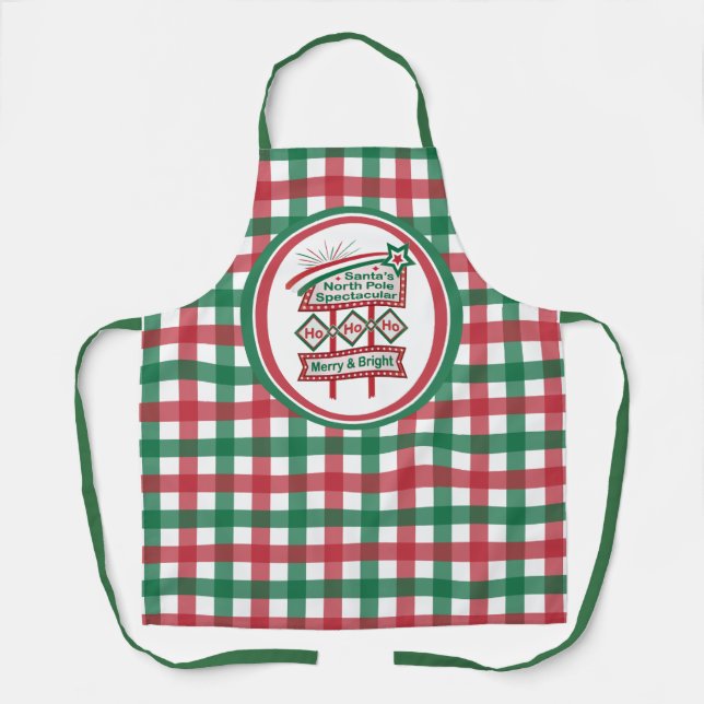 Santa’s Retro Marquee – Ho Ho Ho Merry & Bright Apron (Front)
