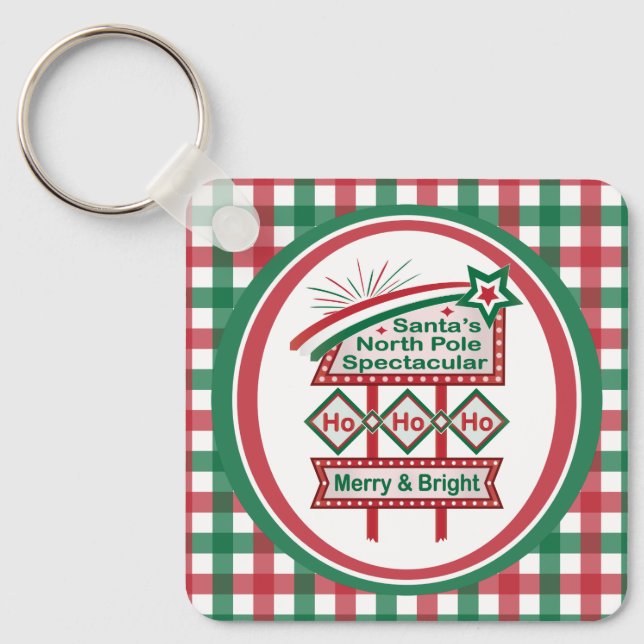 Santa’s Retro Marquee – Ho Ho Ho Merry & Bright Keychain (Front)