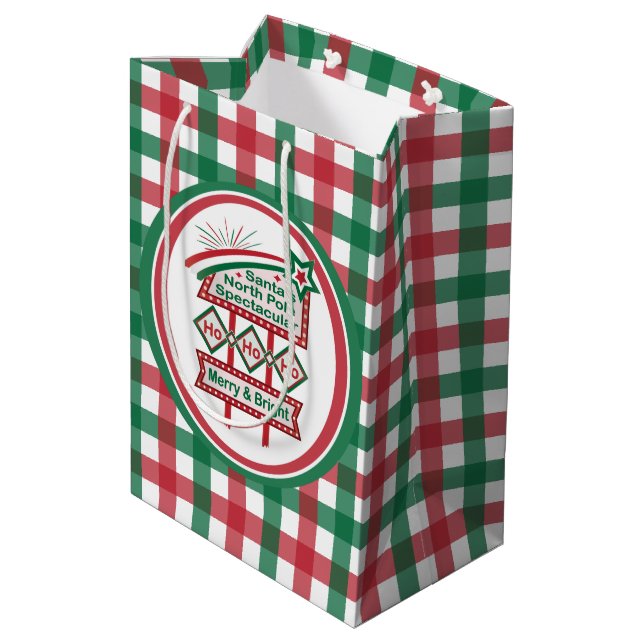 Santa’s Retro Marquee – Ho Ho Ho Merry & Bright Medium Gift Bag (Back Angled)