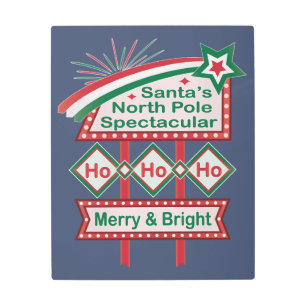 Santa’s Retro Marquee – Ho Ho Ho Merry & Bright Metal Print