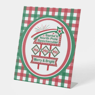 Santa’s Retro Marquee – Ho Ho Ho Merry & Bright Pedestal Sign