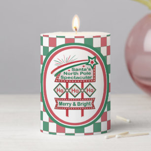 Santa’s Retro Marquee – Ho Ho Ho Merry & Bright Pillar Candle