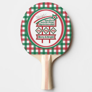 Santa’s Retro Marquee – Ho Ho Ho Merry & Bright Ping Pong Paddle
