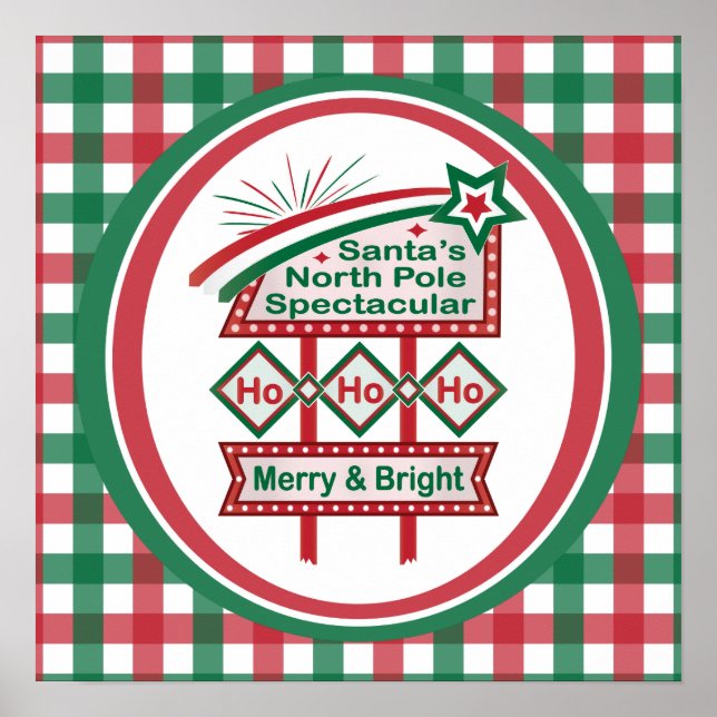 Santa’s Retro Marquee – Ho Ho Ho Merry & Bright Poster (Front)
