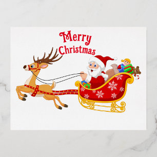 Santa’s Sleigh Ride Foil Holiday Postcard
