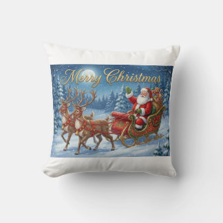 Santa’s Snowy Sleigh Ride Throw Pillow