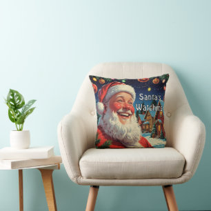 Santa’s Watching – Vintage ‘90s Christmas Throw Pillow