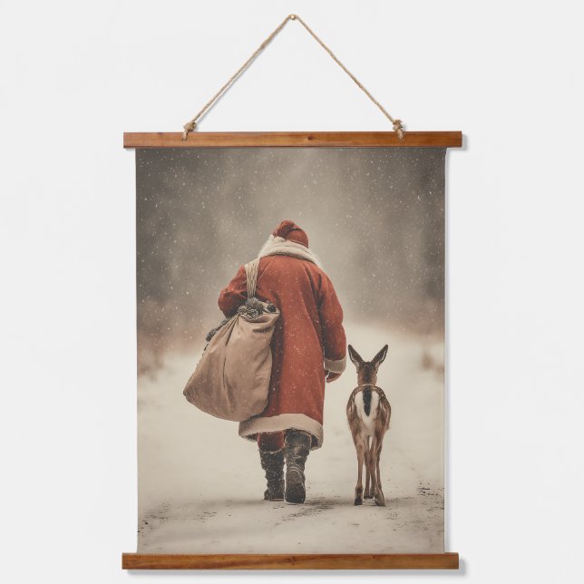 Santa’s Winter Woodland Journey Hanging Tapestry (Front)