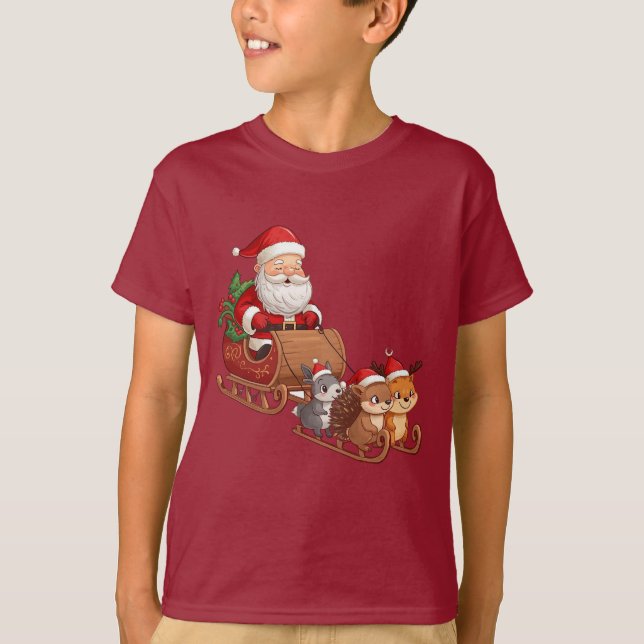Santa’s Woodland Sleigh Ride – Kids Christmas Tee (Front)