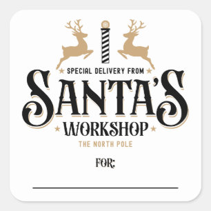 Santa’s Workshop Black Gold Holiday Gift Square Sticker