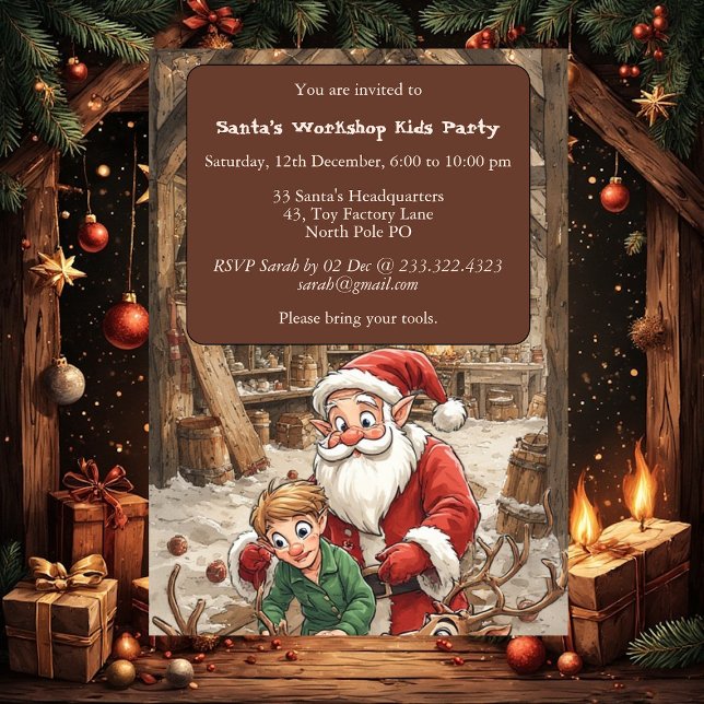 Santa’s Workshop Kids North Pole Christmas Party  Invitation (Santa’s Workshop Kids North Pole Christmas Party Invitation)