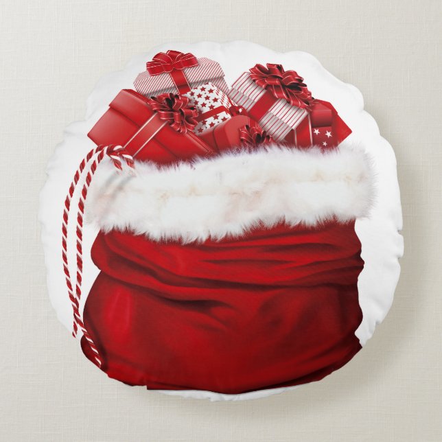 Santa Sack Full of Gifts Christmas Holiday Round Pillow (Front)