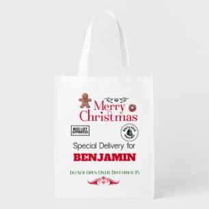 Santa Sack North Pole Delivery Merry Christmas Grocery Bag