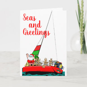 Santa Sailing at Christmas Card
