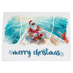 Santa Sailing – Tropical Christmas by the Sea Large Gift Bag