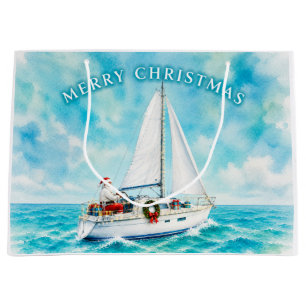 Santa Sailing – Tropical Christmas by the Sea Large Gift Bag