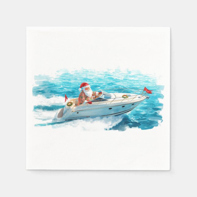 Santa Sailing – Tropical Christmas by the Sea Napkins (Front)
