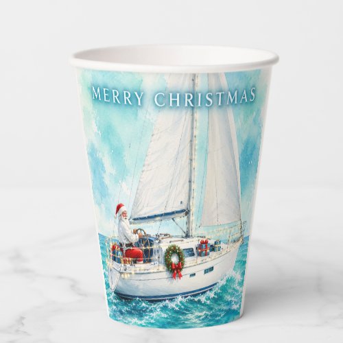 Santa Sailing – Tropical Christmas by the Sea Paper Cups