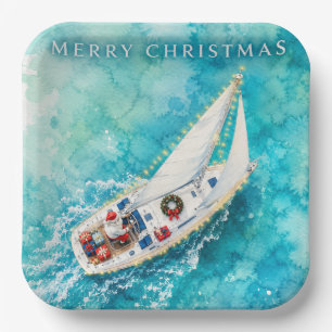 Santa Sailing – Tropical Christmas by the Sea Paper Plates