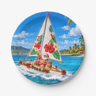 Santa Sailing – Tropical Christmas by the Sea Paper Plates