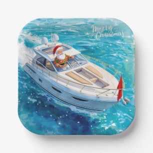 Santa Sailing – Tropical Christmas by the Sea Paper Plates