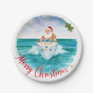 Santa Sailing – Tropical Christmas by the Sea Paper Plates