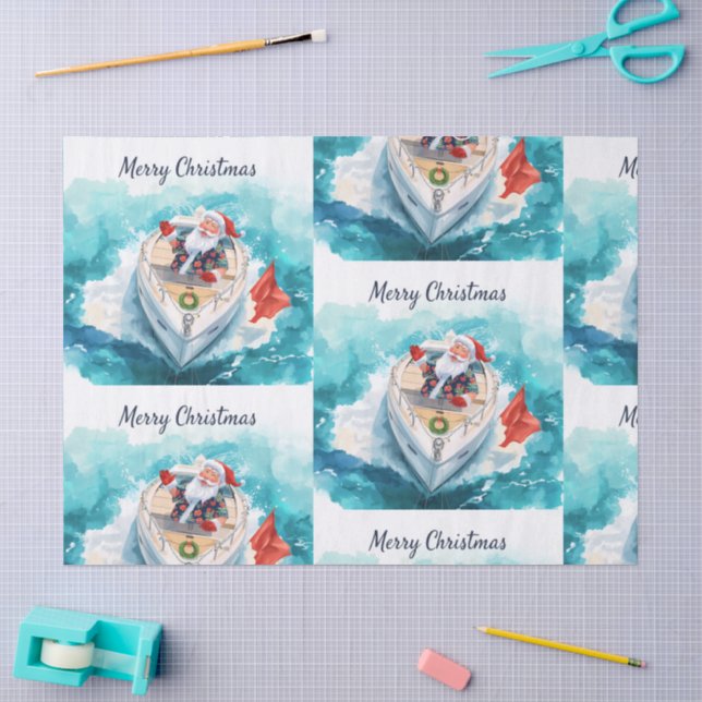 Santa Sailing – Tropical Christmas by the Sea Tissue Paper (Craft)