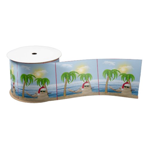 Santa Sandman With Christmas Palm Trees Satin Ribbon