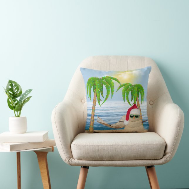 Santa Sandman With Christmas Palm Trees Throw Pillow (Chair)