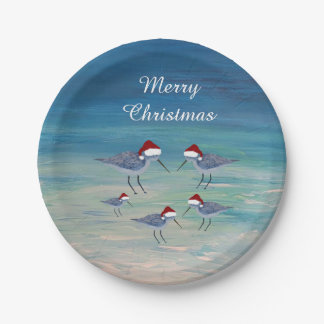 Santa Sandpipers Christmas Holiday party paper Paper Plates