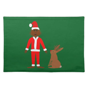 Santa Sasquatch and Jackalope Christmas Cloth Placemat