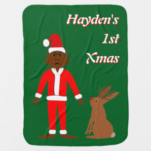 Santa Sasquatch and Jackalope Christmas Custom Baby Blanket