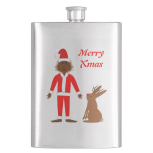 Santa Sasquatch and Jackalope Christmas Custom Flask